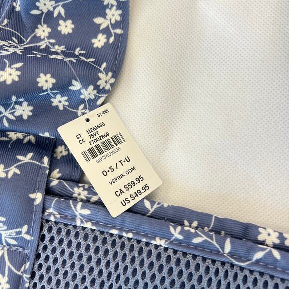 Victoria's Secret Pink Blue Mesh Tote Weekender Bag Floral Trim - Picture 5 of 7